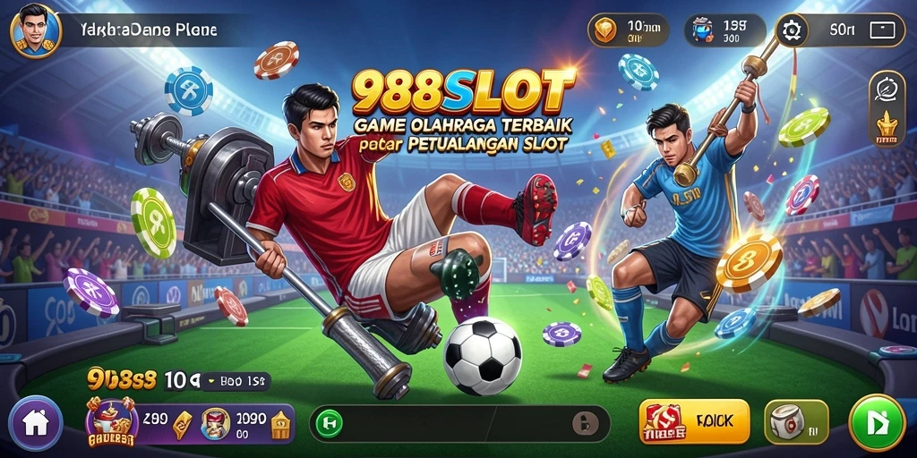 Screenshot utama 988SLOT menampilkan gameplay slot bertema olahraga yang menarik.