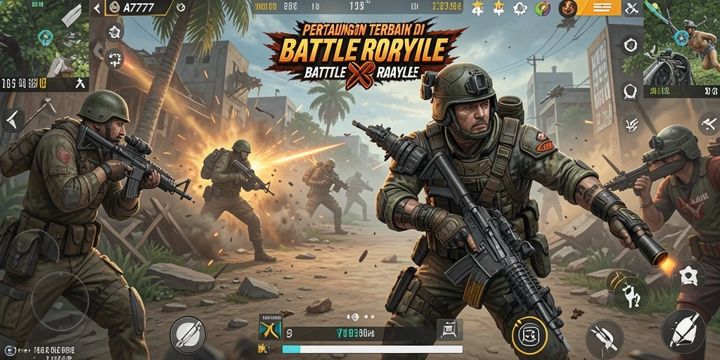 Tampilan gameplay A7777 yang mendebarkan dalam pertempuran Battle Royale.