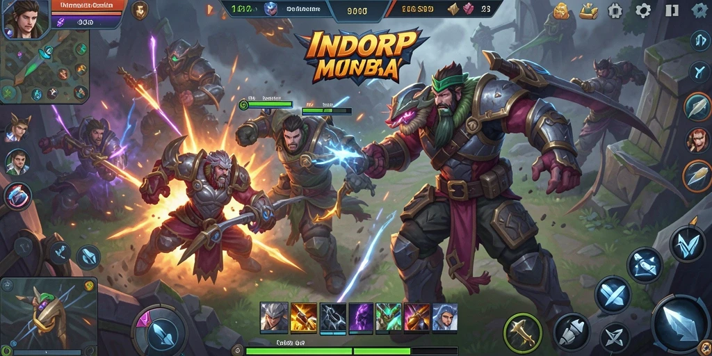 Screenshot INDORP menampilkan aksi pertempuran intens di arena MOBA.