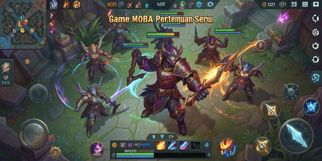 Tampilan seru dari gameplay MPO1221 saat pertarungan antar tim.