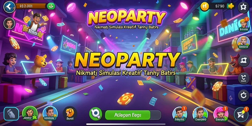 Tampilan gameplay NEOPARTY yang penuh warna dan dinamis.