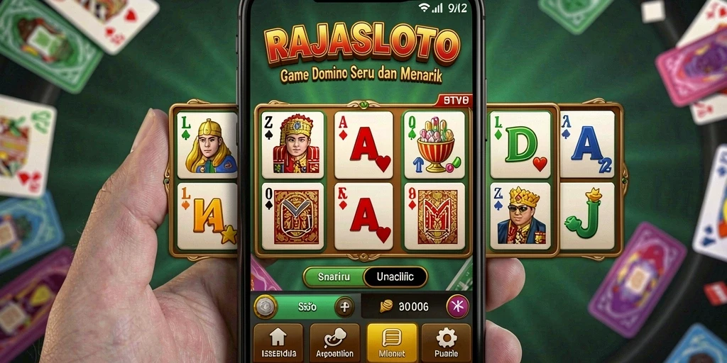 Screenshot utama gameplay RAJASLOTO yang menunjukkan aksi permainan domino.