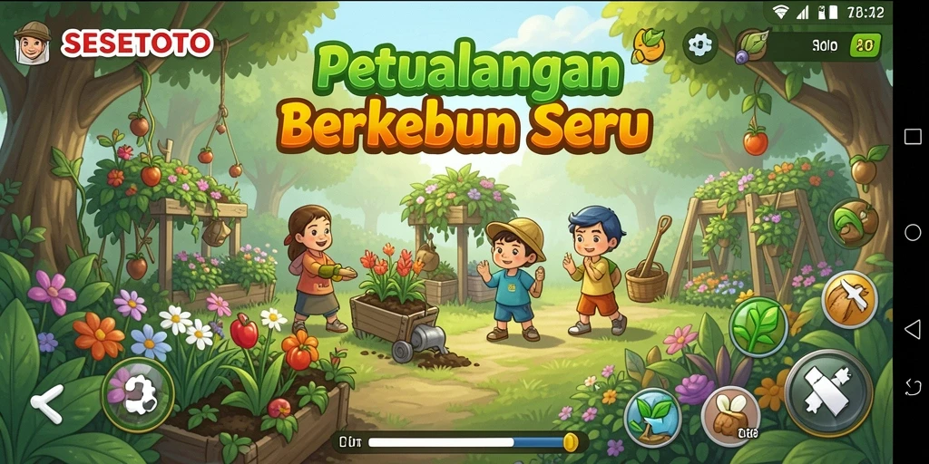 Gameplay SESETOTO yang menampilkan suasana berkebun yang menarik.